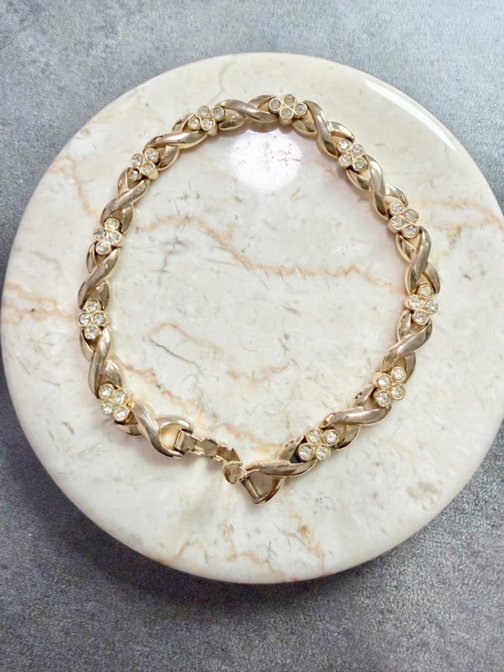 Vintage XO Gold Tone Bracelet Crystal Stacking Y2K